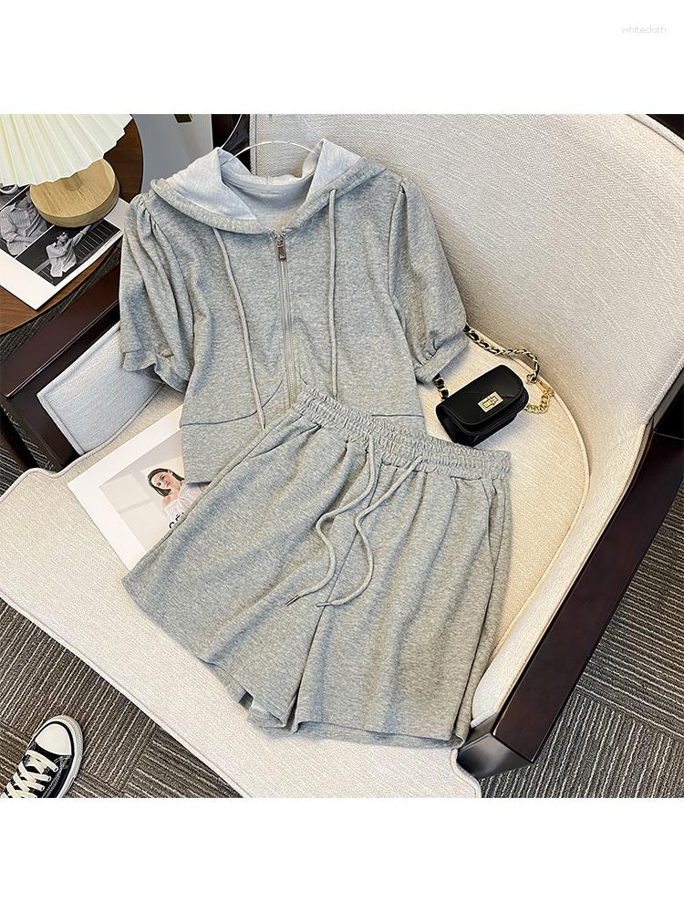 

Women' Tracksuits 2023 Spring Korean Fashion Grey Sports Style Two-piece Set Women Summer Casual Sweatshirt Shorts Female Daily Joggers, Gray