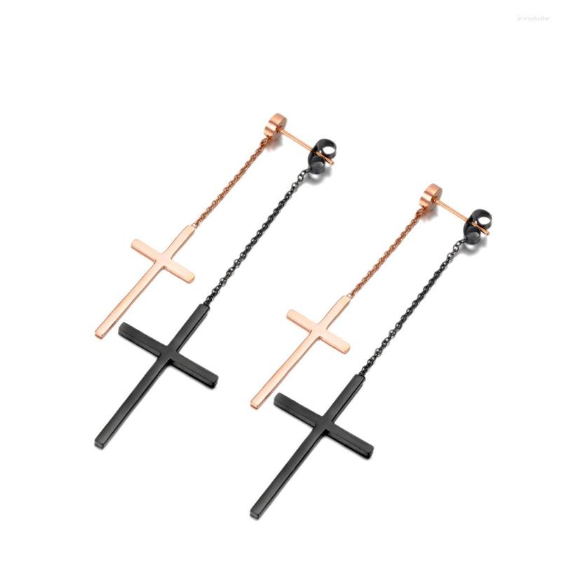

Dangle Earrings JeeMango Classic Titanium Steel Double Cross Drop Jewelry Black & Rose Gold Color For Women E18034