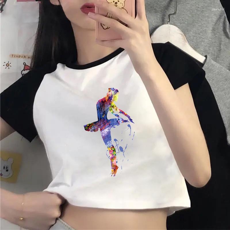 

Women' T Shirts Summer Tops Ballet Girls Women Shirt Tee Funny Cropped Watercolor Gymnastics Crop Tshirt, Bk-ballet2