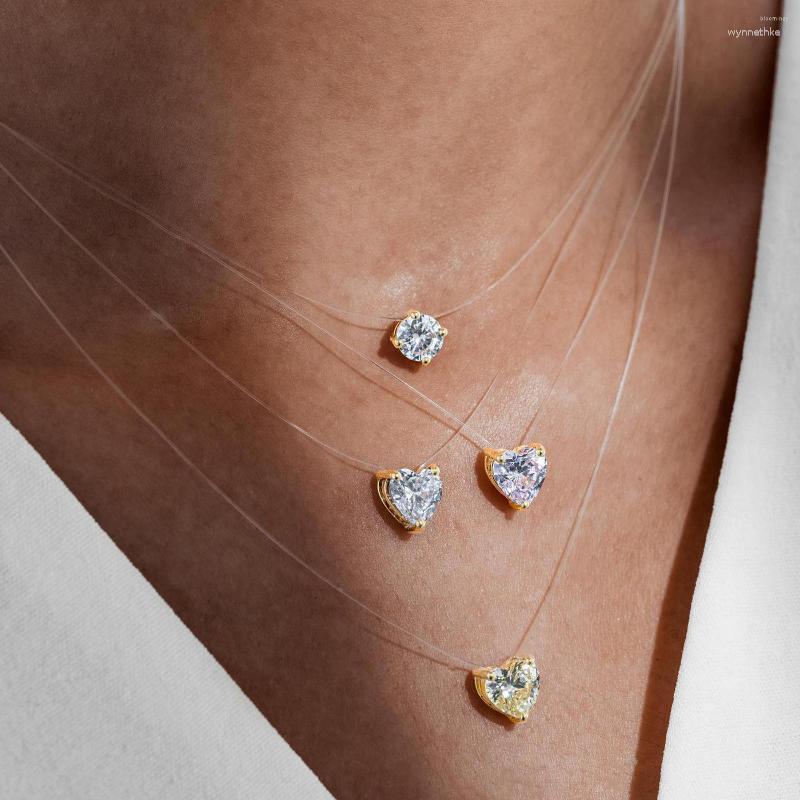 

Chains Transparent Fishing Line Necklace For Women Invisible Chain Clavicle Rhinestone Zircon Heart Choker Trendy Jewelry