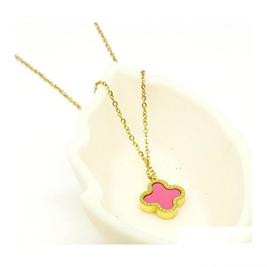 

Pendant Necklaces Trendy 18K Gold Double Side Red Black Clover Necklace Jewelry For Women Gift Drop Delivery Pendan Dhgwd