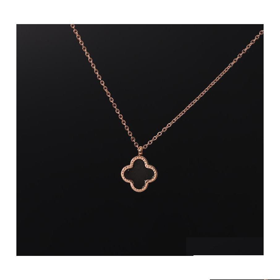 

Pendant Necklaces Necklace Hanchao Four Leaf Clover Rose Gold Womens Fashion Titanium Steel Simple Clavicle Chain D Dhcxr
