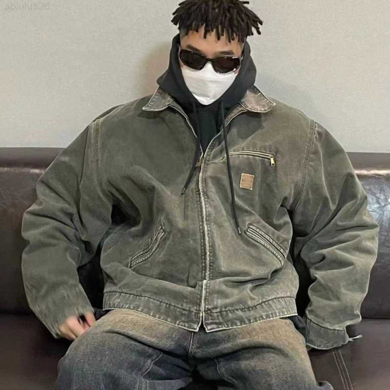 

Vintage clothing oversize jackets mens womens zipper cardigan coat Carhart designer jacket men polo collar work wear high quality top, Black