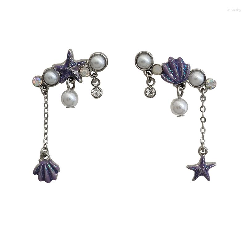 

Dangle Earrings Temperament Personality Asymmetric Tassel Starry Sky Shell Pearl H6818