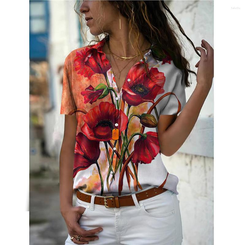 

Women's Blouses Women Shirt Gradient Floral 3D Print Button Tops Vintage Short Sleeve Elegant Shirts Woman Harajuku Oversized Clothing, J23tf66e202318183