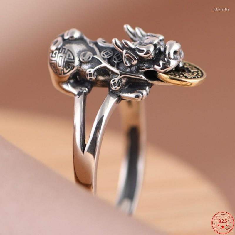 

Cluster Rings S925 Sterling Silver 2023 Fashion Simple 3D Auspicious Animal PiXiu Adjustalbe Argentum Amulet Jewelry For Men Women