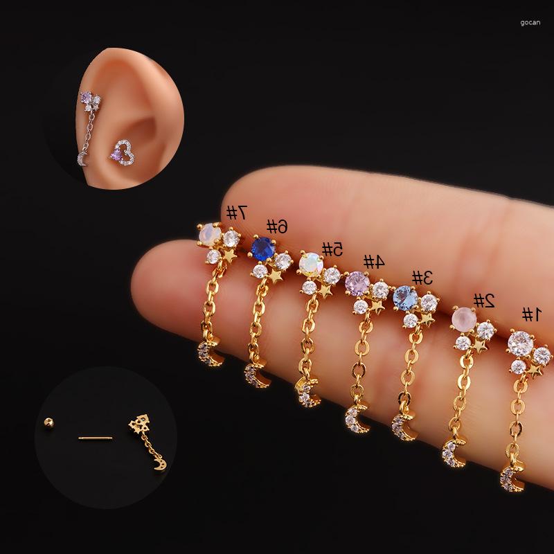 

Stud Earrings 1Piece Both Sides Screwed Rod Stainless Steel Moon Dangle Earring Chain Trendy Women Korean Jewelry