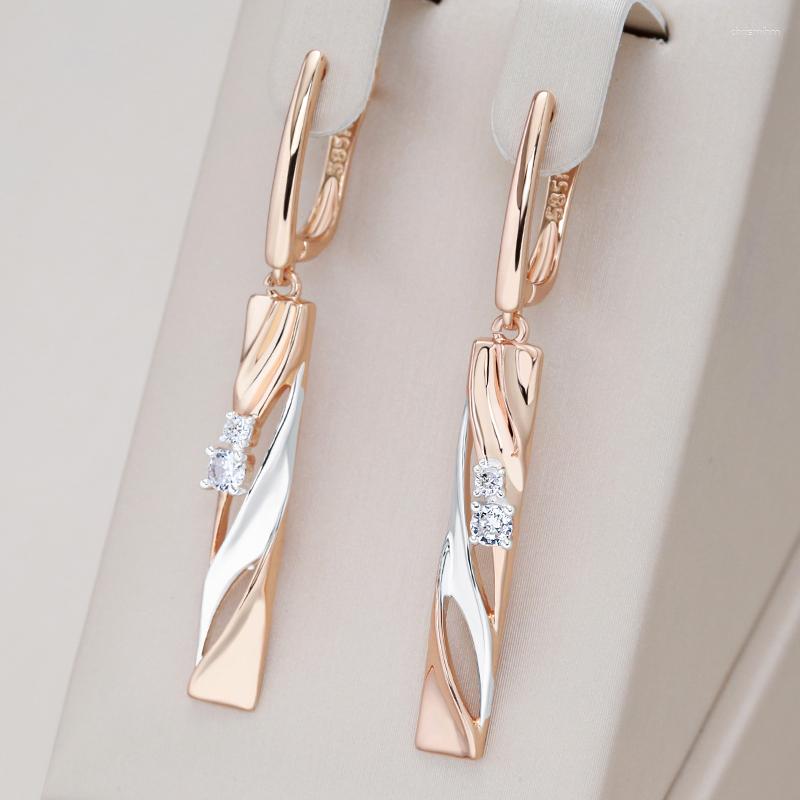

Dangle Earrings Kinel Fashion Geometric Hollow Pendant 585 Rose Gold And Silver Dichroic Plating Wedding Daily Fine Jewelry Gift