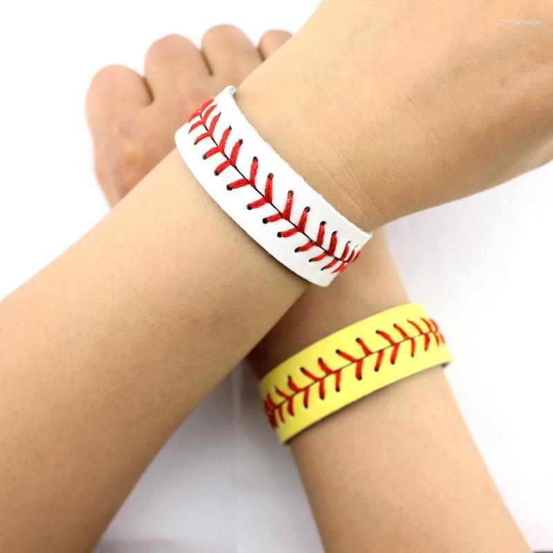

Bangle Yellow White Fashion Women Baseball Red Stitching Leather Wrap Bracelets Wristlet Teams School Sports Raym22