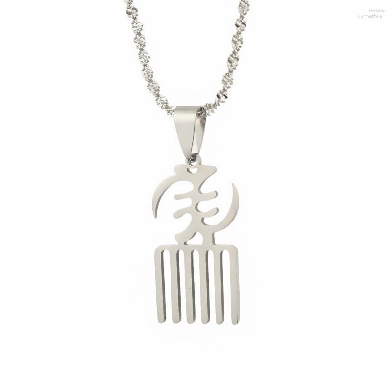 

Chains Stainless Steel African Adinkra Symbol DUAFE Wooden Comb Pendants Necklaces Unisex Jewelry Gifts