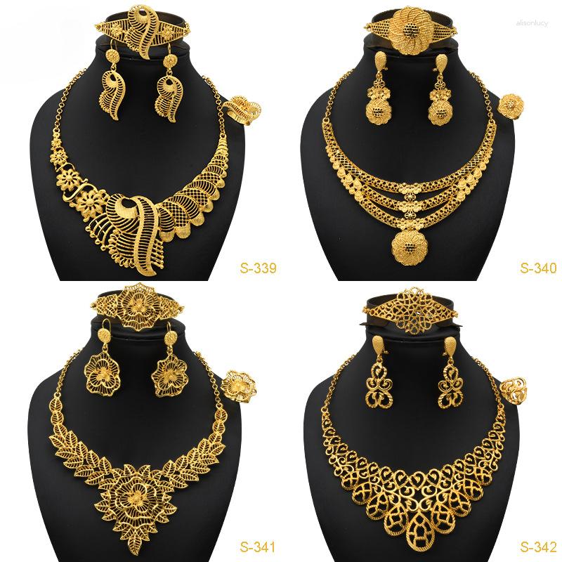 

Necklace Earrings Set Luxury Plated Jewelry For Women Dubai Bridal Wedding And African Choker Gifts, Picture shown