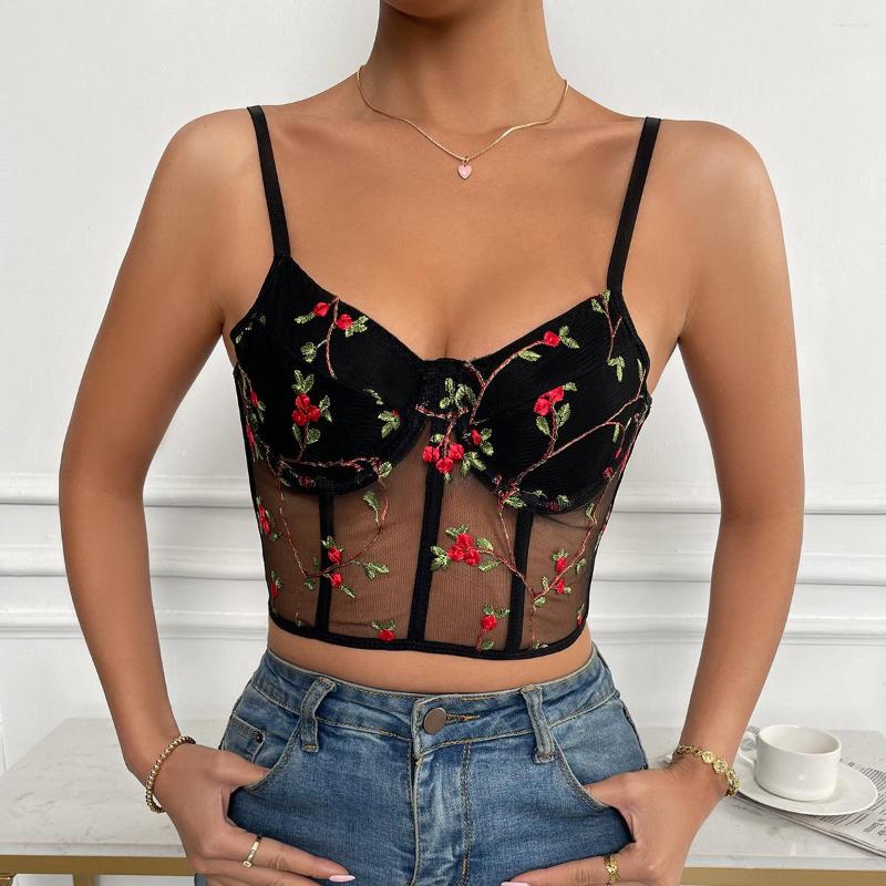 

Women' Tanks Slim Fitting Flower Embroidery Backless Bra Corset Girls Sexy Street Style Sling Top For Women Bras With, White