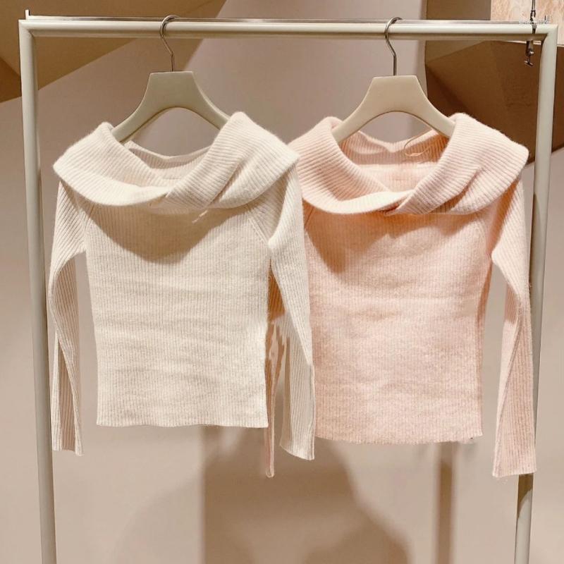 

Women's Sweaters Japanese Elegant Off-shoulder Sweater Women Fall Winter 2023 Slim Fit Long Sleeve Knitted Tops Simple Sexy Vintage Jumper, White