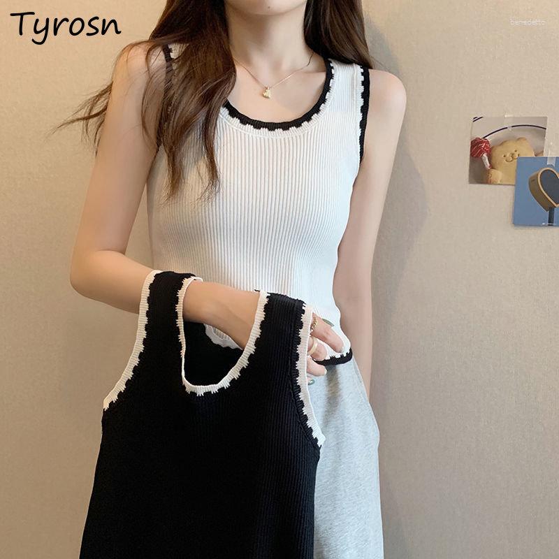 

Women' Tanks Women Panelled Simple Knitting Retro All-match Slim Basic Korean Style Ladies Summer Daily Stylish Cozy Tender Leisure, White