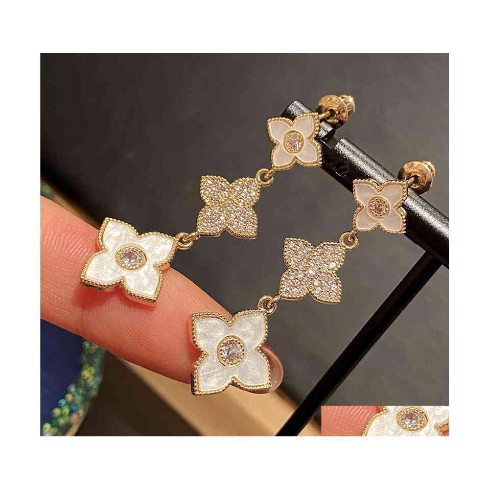 

Charms Cute Clover Gold Stud With Bling Zircon Stone Long Korean Earrings For Women Fashion Jewelry Drop Delivery Findings Com 5H