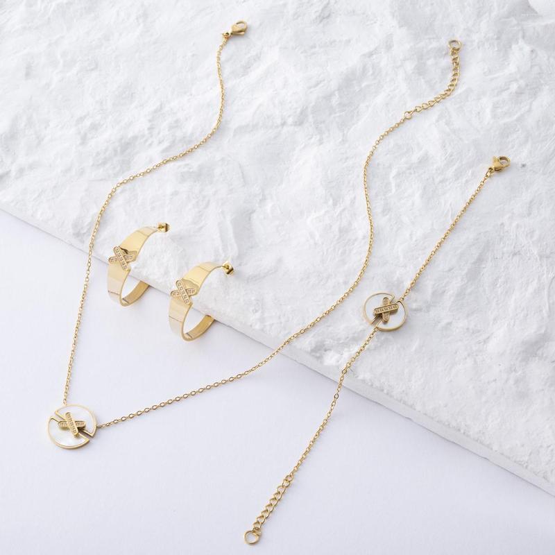 

Necklace Earrings Set LUIZADA 2023 Women's Fashion Zirconia Stainless Steel Jewelry Bracelet Accessories Wedding, Picture shown