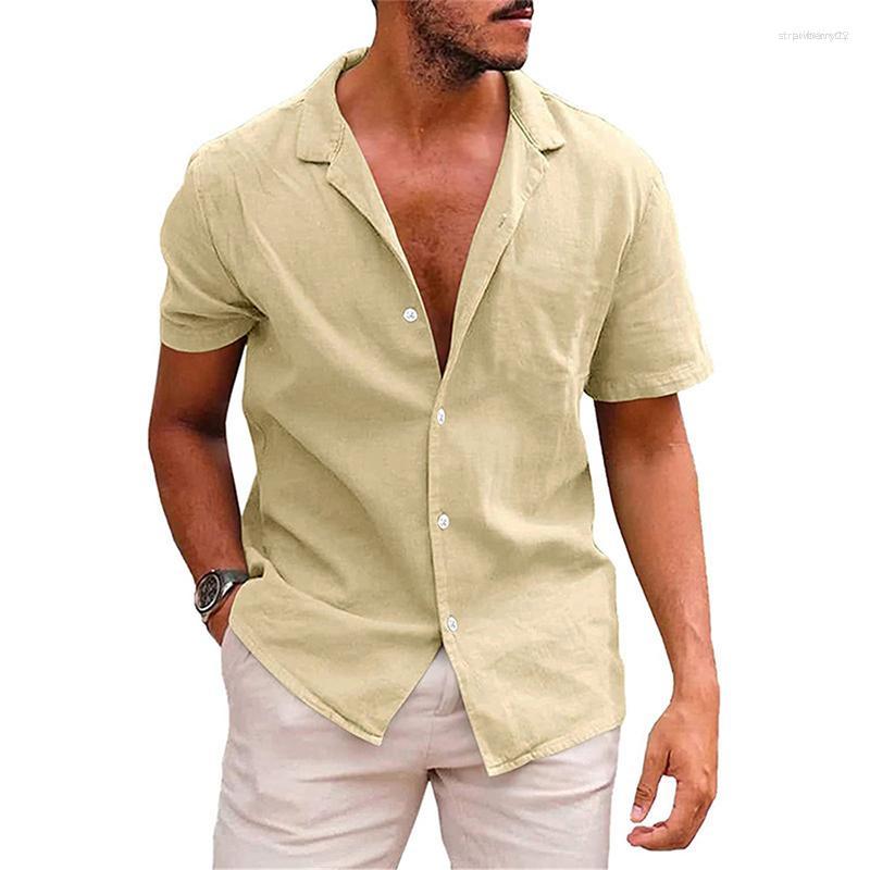 

Men's Casual Shirts Men's 2023 Spring Summer Mens Cotton Linen Shirt Short Sleeve Solid Color Loose Tops Men Leisure Button Lapel, 07 grey