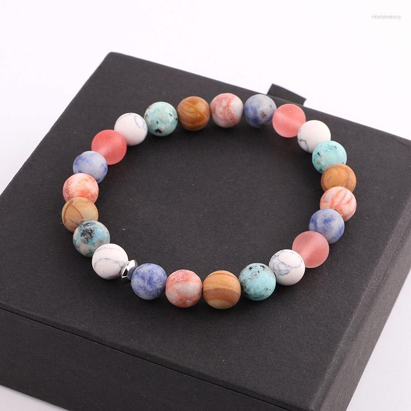 

Strand Drop Design Matte Frost Pink Blue Natural Stone Elastic Bracelet For Women Jewelry Gift