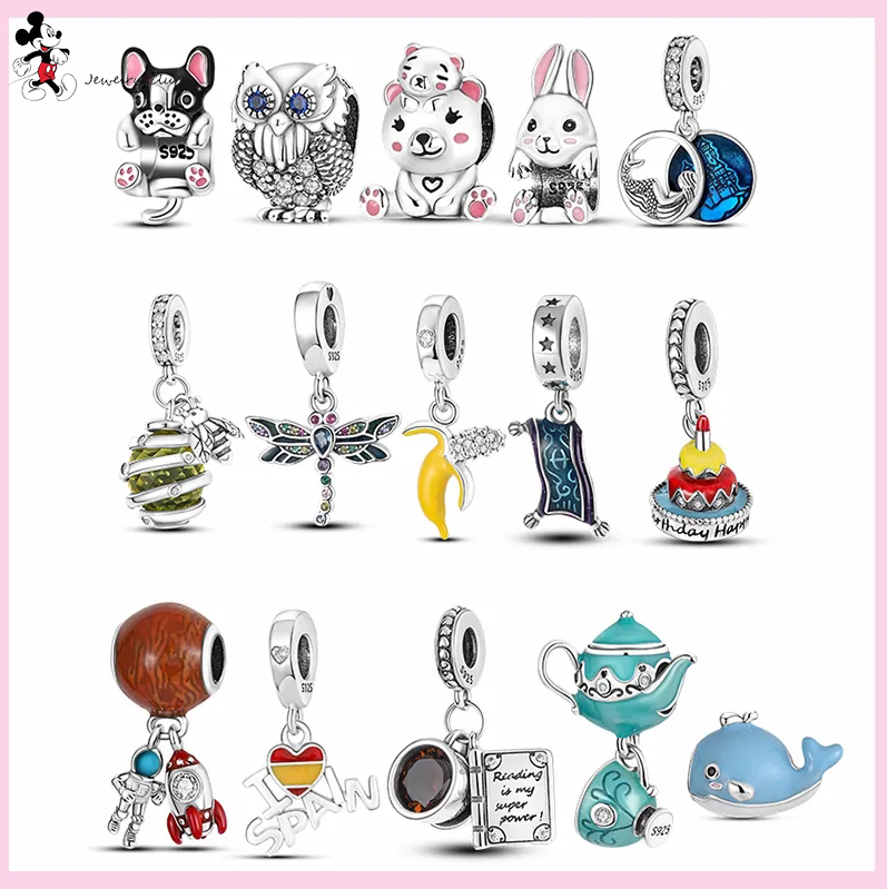 

For pandora charm 925 silver beads charms Dolphin Bead Dragonfly Banana Pendant charm set