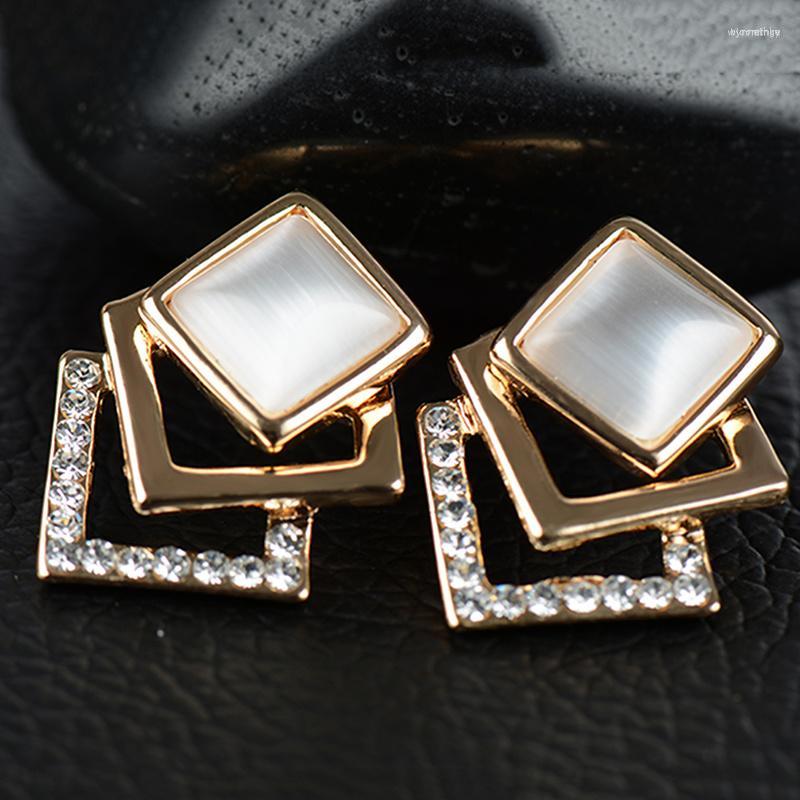 

Stud Earrings 2023 Pendientes Mujer Fashion Opal For Women Square Crystal Boucle D'oreille Brincos Jewerly Bijoux Femme