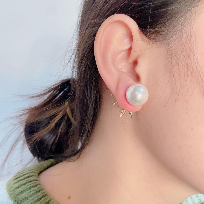 

Stud Earrings Vedawas 2023 Fashion Lightweight Pearl For Women Girls Textured Copper Flower Metal Vintage Jewelry Gifts