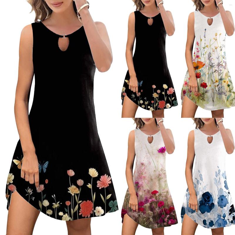

Casual Dresses Women' Summer Dress 2023 Fashion Bohemian Print Cover Up Round Neck Sleeveless Tank Womens Polyester Maxi, Black