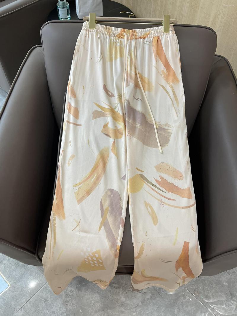 

Women' Pants 2023 Women Fashion Sexy Casual Lace-up Silk Print Wide-leg 0606