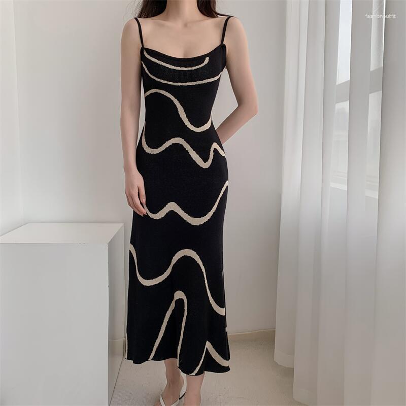 

Casual Dresses Korean Chic Temperament Irregular Print Women Clothes A Word Slim Maxi Suspender Dress, Sunscreen top