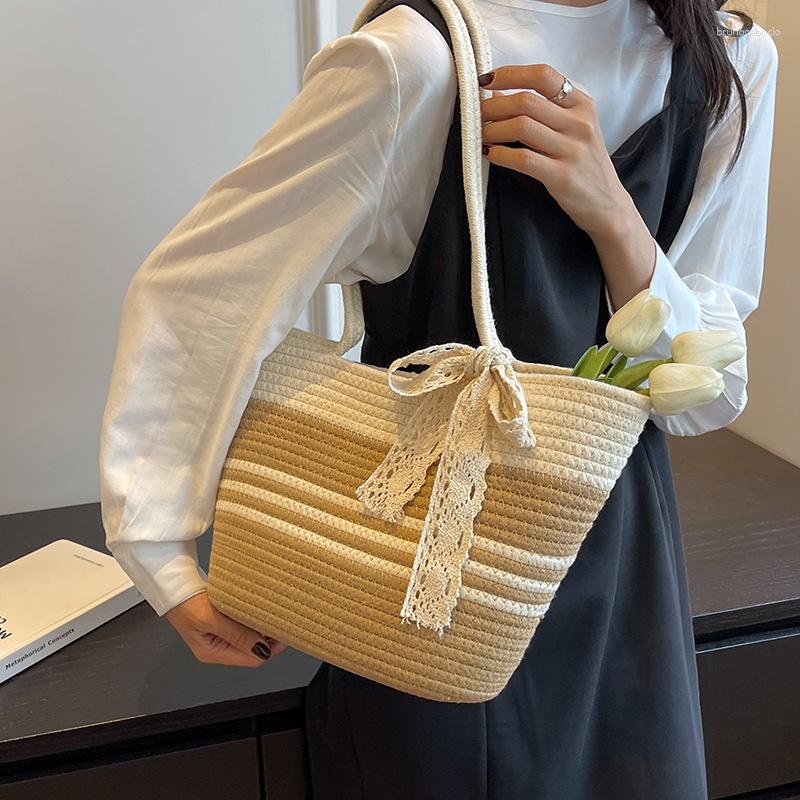 

Evening Bags High Capacity Ladies Bucket Bag Woven Handbag Women Holiday Beach Casual Shoulder Korean Chic Commute Tote 2023 Summer, Black