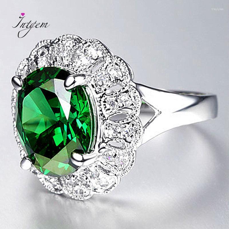 

Cluster Rings Fashion Green Crystal Zircon Female Brief Design Ring Anniversary Wedding Party Hand Jewelry Birthday Gift