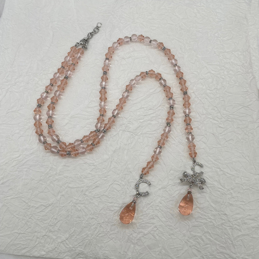 

2023 Luxury quality charm pendant necklace with diamond and PINK color beads in gold plated have box stamp PS7209B