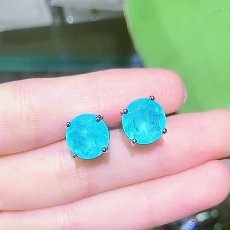

Stud Earrings 10mm Paraiba Tourmaline Crystal Stone Luxury Silver Color Charms Earring For Women Bridal Party Jewelry