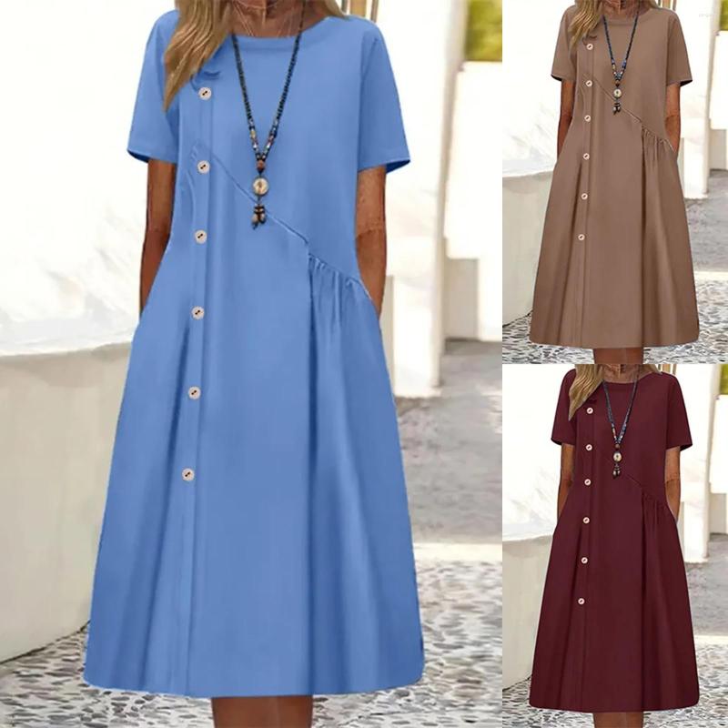 

Casual Dresses Women' Button Down Pocket Midi Dress Maxi Summer V Neck Tunic For Women, Blue
