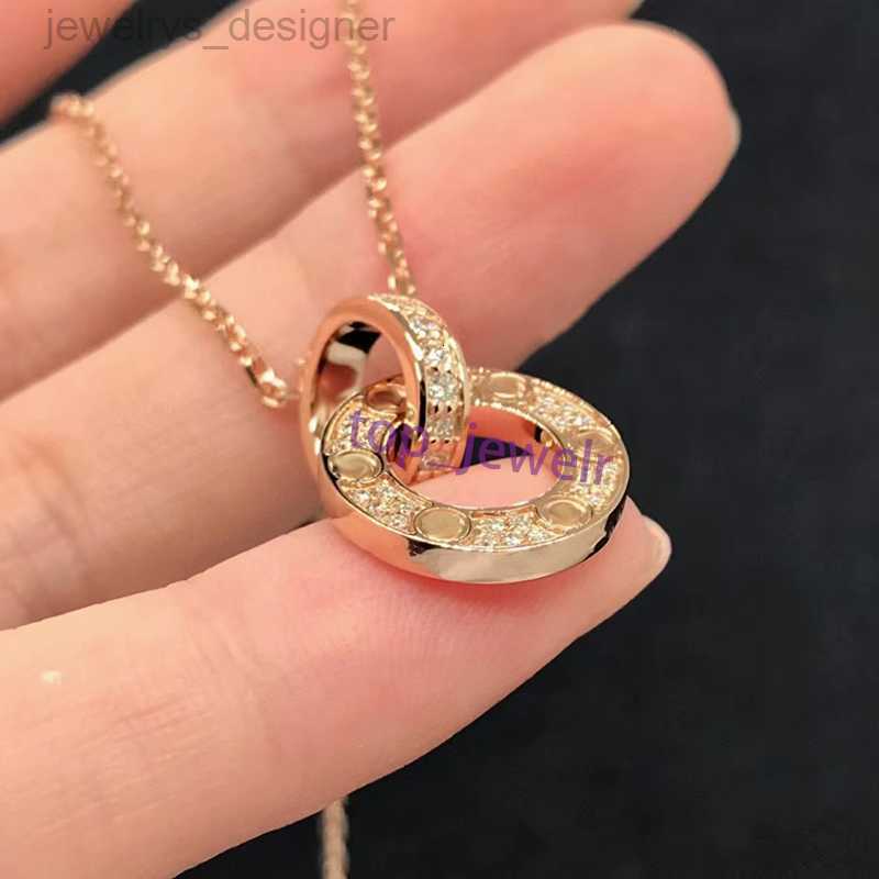 

Fashion necklace jewelry designer Lover mens gold necklace Womens Double Ring Double Row Diamond Round Cake Pendant Love necklaces couple gift designer necklaces