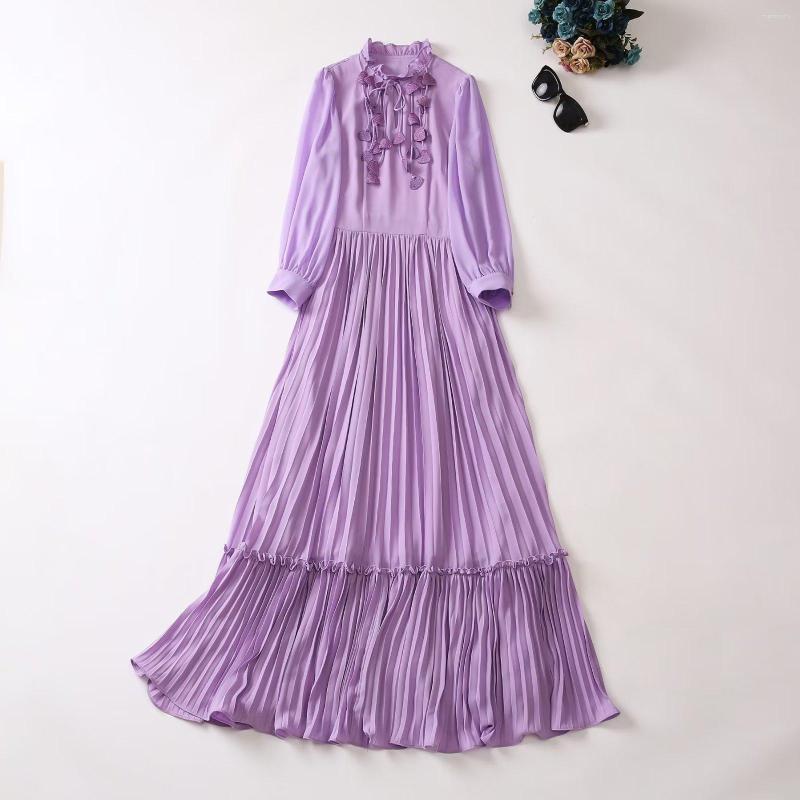 

Casual Dresses European And American Women' Dress 2023 Summer Style Long Sleeve Stand Collar With Solid Color Fashion Pleated XXL, Pink