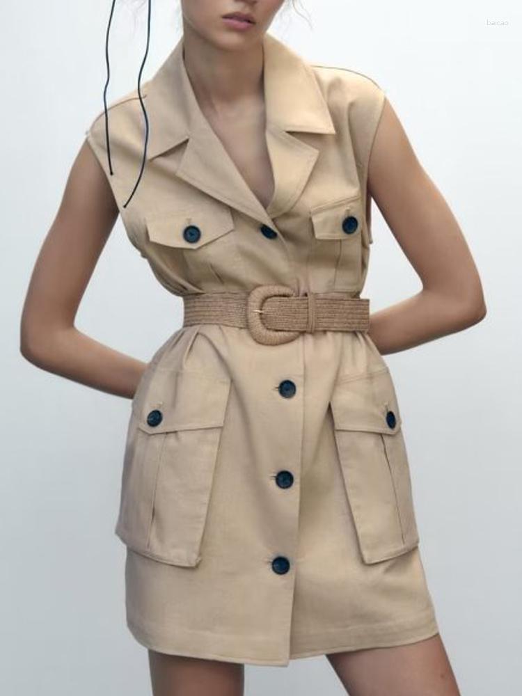 

Women's Vests Kumsvag 2023 Women Summer Coats Casual Solid Belt Single Breasted Pockets Female Elegant Street Linen Waistcoat Clothing