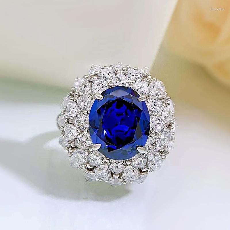 

Cluster Rings 2023 925 Silver 5- High Carbon Diamond Ring Women's Simulated Pigeon Blood Red Heavy Industry Stone