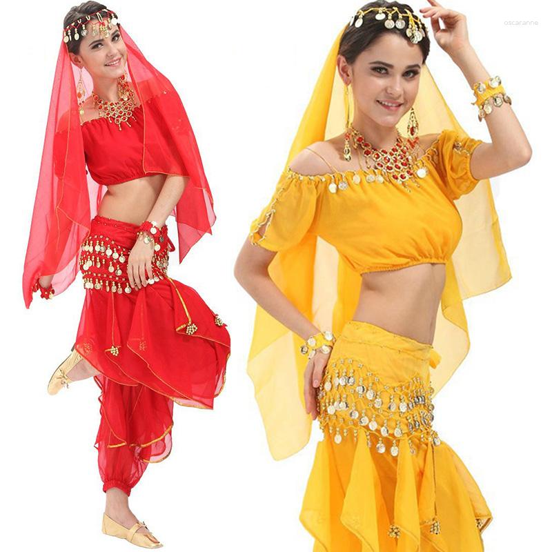 

Stage Wear 4pcs/Set Belly Dance Costume Bollywood Dress Bellydance Women Dancing Gypsy Costumes Tribal, 4 piece set