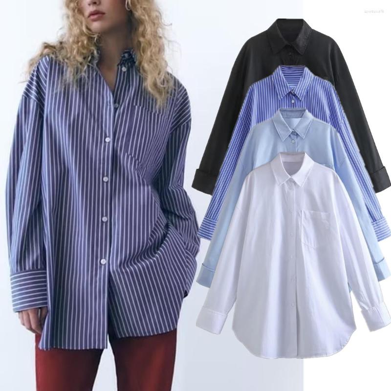 

Women's Blouses Maxdutti Vintage Casual Striped Blouse Women Boyfriend Loose Long Shirt, Blue