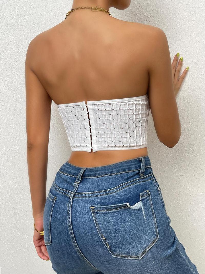 

Women's Tanks BEAFNKSG Women Y2K Strapless Tube Tops Steel Ring Fishbone Jacquard Wrap Chest Tank Summer Irregular Hem Bandeau, White