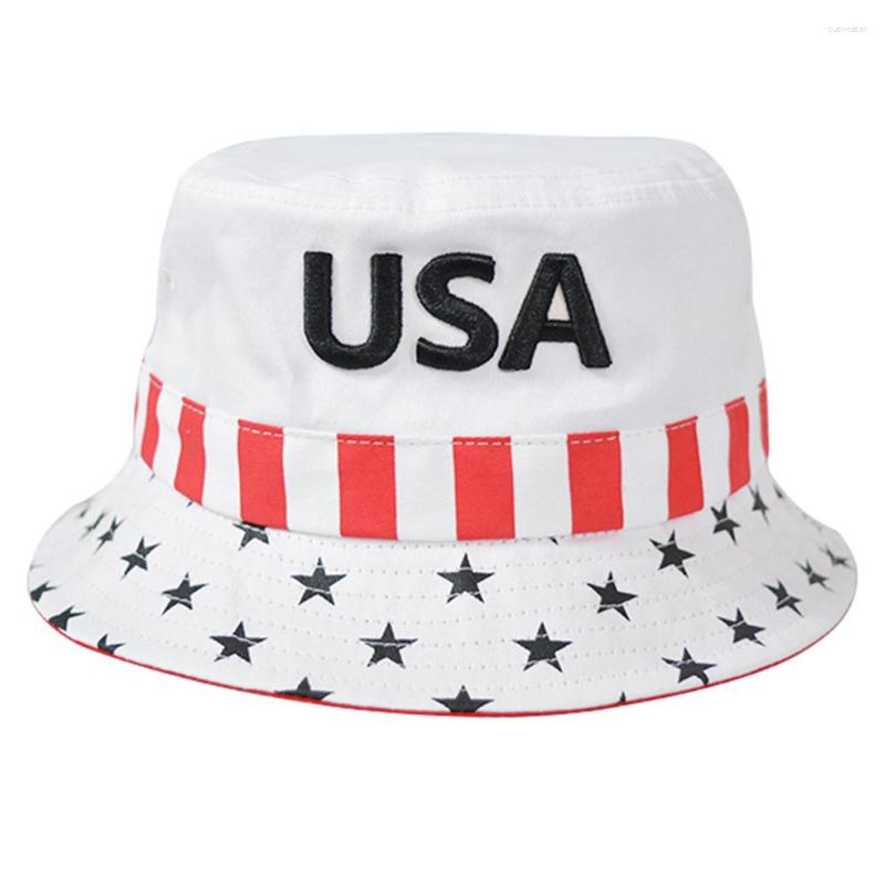 

Berets Unisex USA Embroidered Flag Cotton Bucket Hat Men Women Fisherman Hats Summer Outdoor Cap For Boy Girl Sun Visor, White