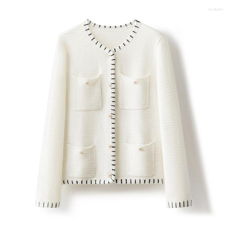 

Women's Knits 2023 Women Cardigans Autumn And Winter Pure Cashmere Knitted O-Neck Female High Quality Standard Fragrant Style Clothi, Black