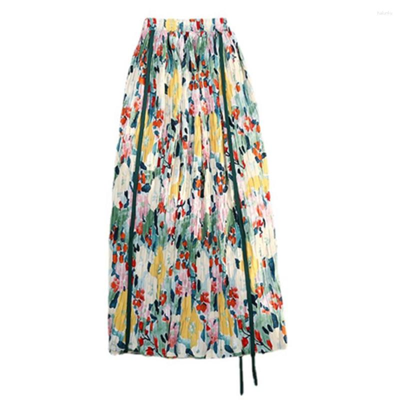 

Skirts 2023 Women Casual Summer Skirt Plaid Printed A-Line Pleated Office Lady Vintage High Waist Mid-Calf Long Streetwear, Floral skirt