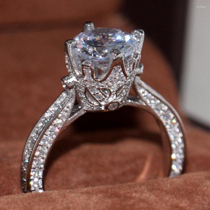 

Cluster Rings 2023 Arrival Sparkling Luxury Jewelry 925 Sterling Silver Round Cut 5A Cubic Zirconia CZ Women Wedding Band Crown Ring Gift