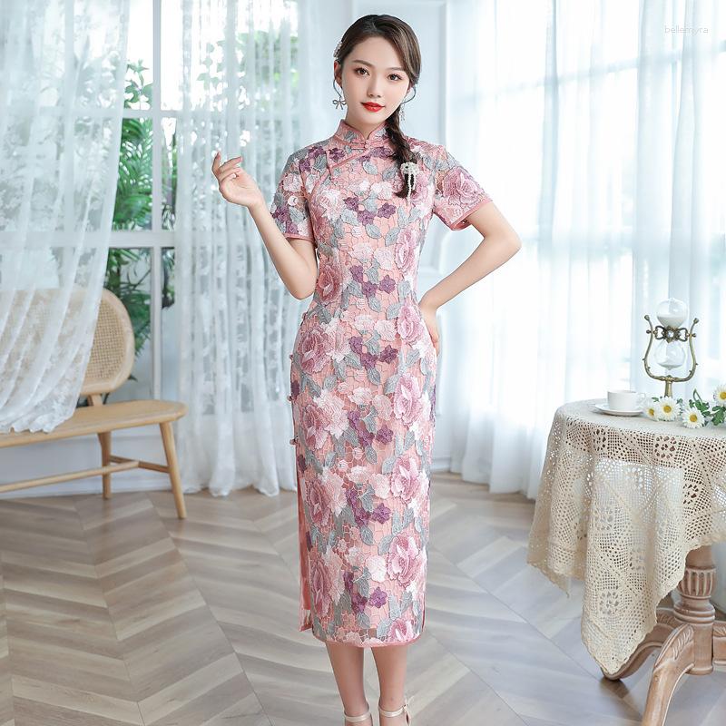 

Ethnic Clothing Boutique Chinese Vintage Summer Floral Lace Qipao Evening Party Dress