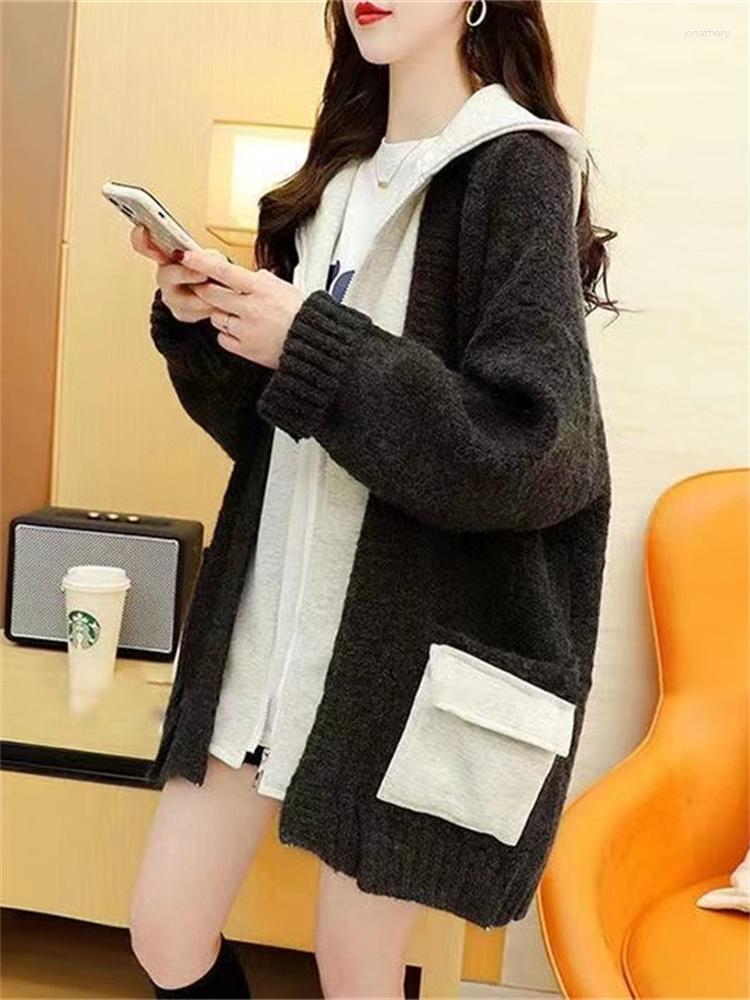 

Women's Knits Hsa Women Autumn Winter Oversize Knitted Cardigan Casual 2023 Hooded Twist Sweater Zipper Long Sleeve Crochet Outerwear, Zh0228 grey