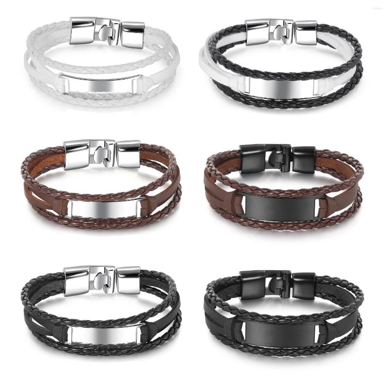 

Charm Bracelets Trendy Men Leather Wear Weave Bracelet Leisure Color Contrast Stainless Steel Bangle Fashion Man Jewelry Wholesale