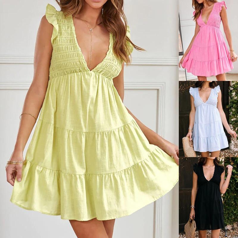 

Casual Dresses Women Sleeveless V Neck Tie Dress Elegant Fashion Festive Party, Black