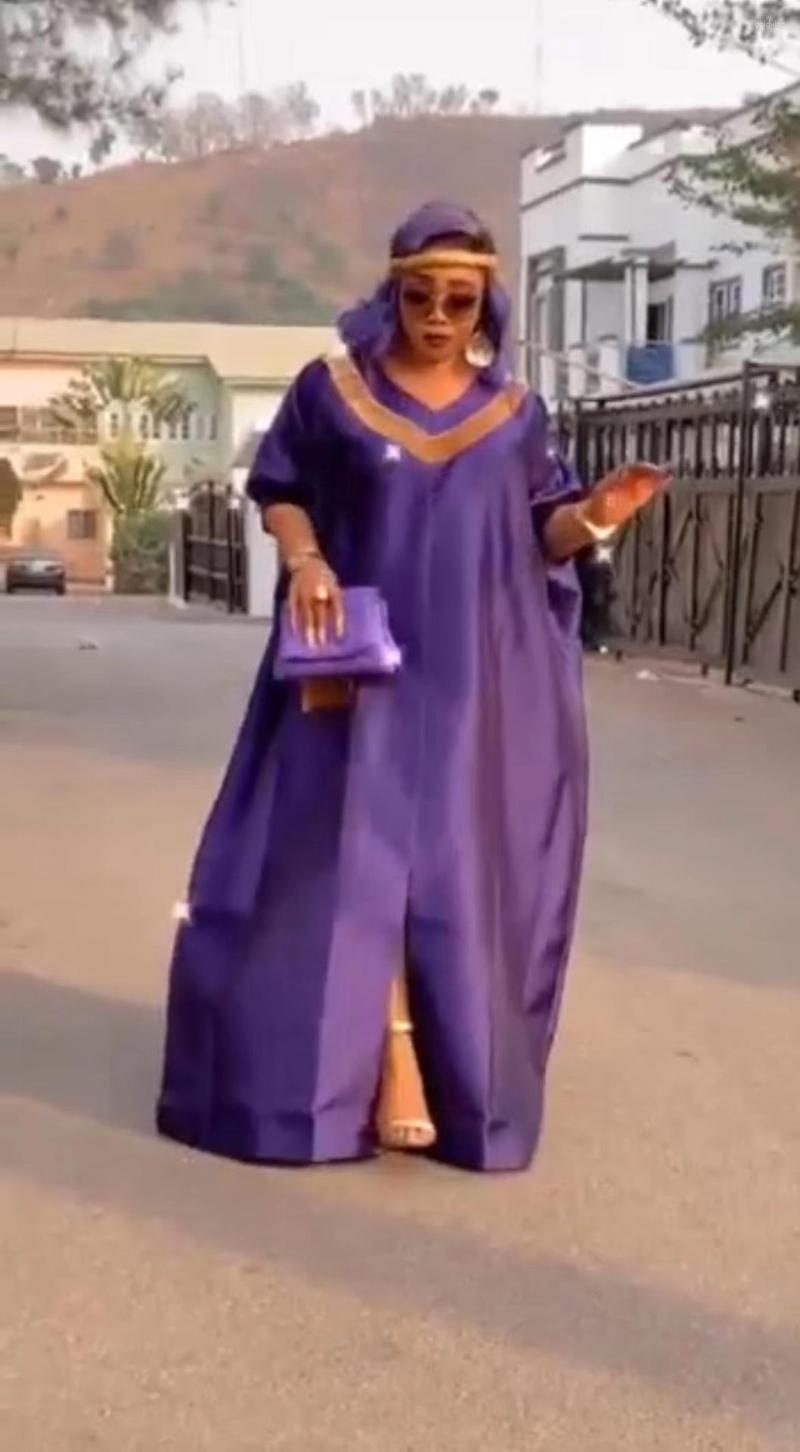 

Ethnic Clothing African Dresses For Women Summer Sexy V-neck Polyester Purple Long Robes Clothes