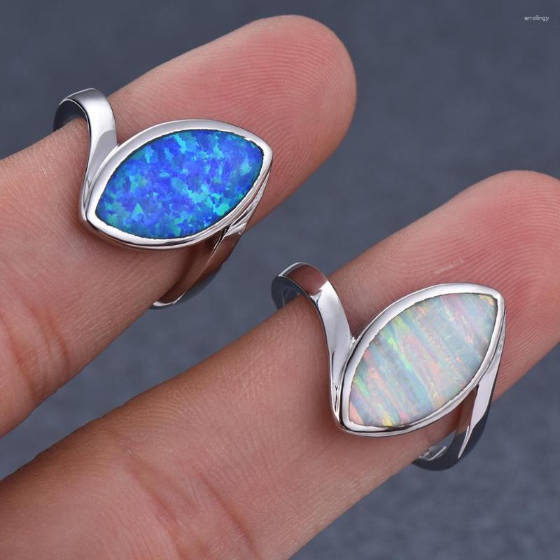 

Wedding Rings Luxury Female Male Blue White Fire Opal Ring Silver Color Marquise Cut Big Stone For Women Mens Bands